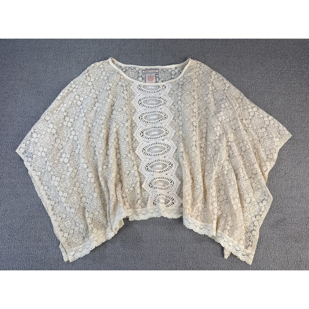 Flying Tomato Crochet Lace Top Womens Small Sheer Cottage‎ Boho Prairie Coquette